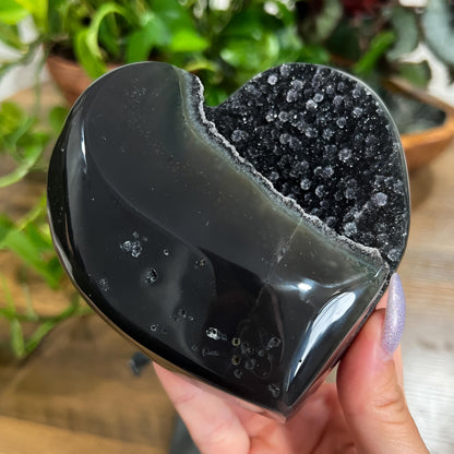 Black Galaxy Amethyst Heart: Druzy Crystal from Uruguay