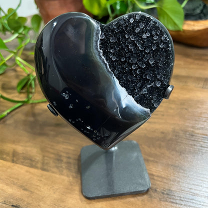 Black Galaxy Amethyst Heart: Druzy Crystal from Uruguay