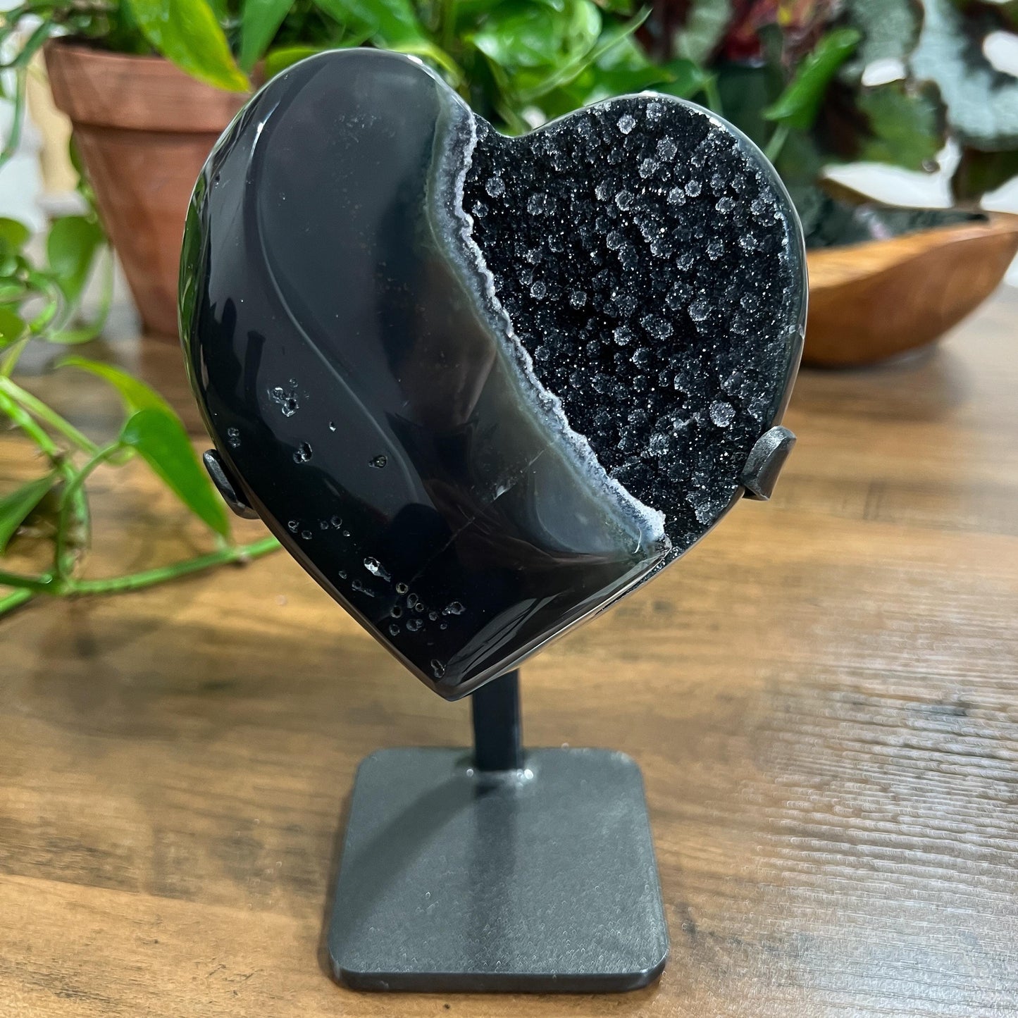 Black Galaxy Amethyst Heart: Druzy Crystal from Uruguay