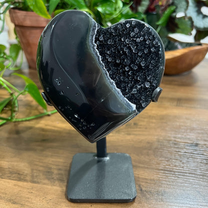 Black Galaxy Amethyst Heart: Druzy Crystal from Uruguay