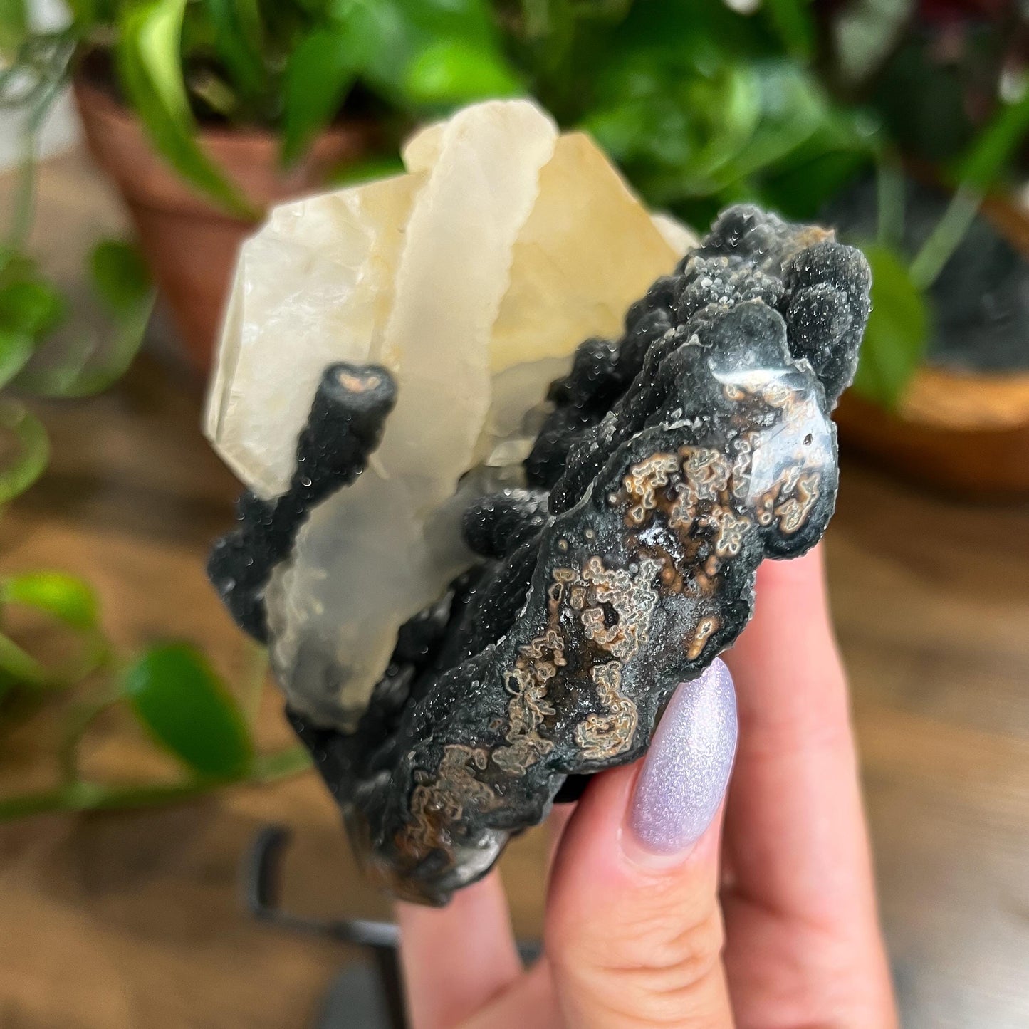 Black Galaxy Amethyst: Uruguay Geode Crystal, with Calcite, Sparkly Witchy Stone