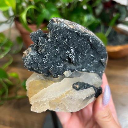 Black Galaxy Amethyst: Uruguay Geode Crystal, with Calcite, Sparkly Witchy Stone