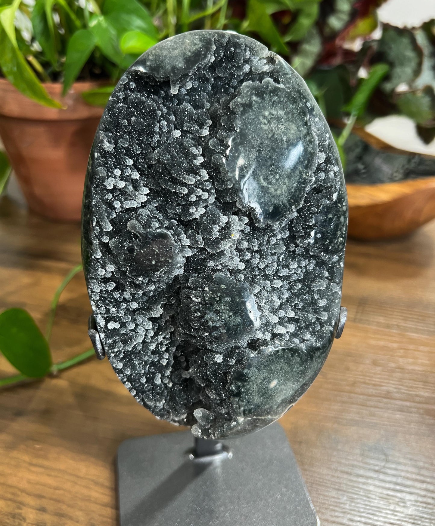 Gray Black Galaxy Amethyst Geode: Jasper Eyes and Stalactites, Druzy Crystal from Uruguay