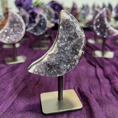 Rainbow Amethyst Moon Geode on Stands: Astrology Reiki Centerpiece