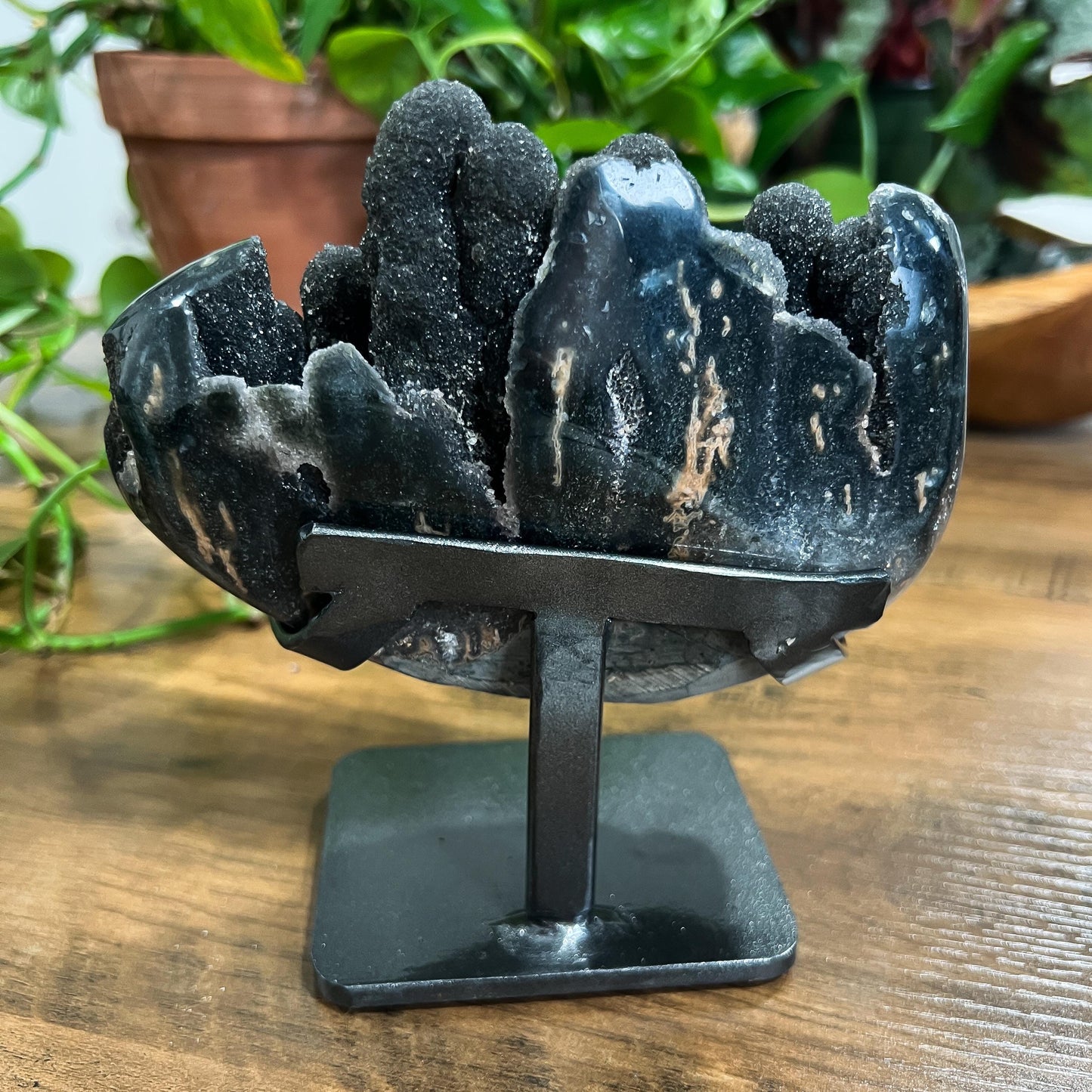 Gray Black Galaxy Amethyst Geode: Jasper Eyes and Stalactites, Druzy Crystal from Uruguay