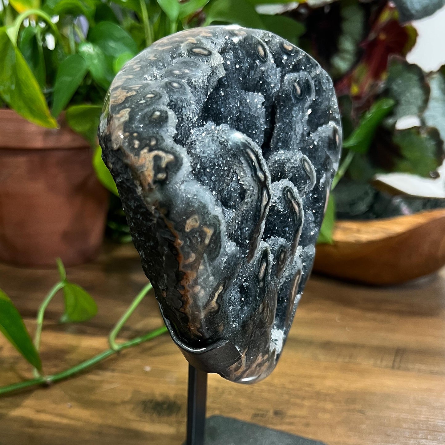 Gray Black Galaxy Amethyst Geode: Jasper Eyes and Stalactites, Druzy Crystal from Uruguay