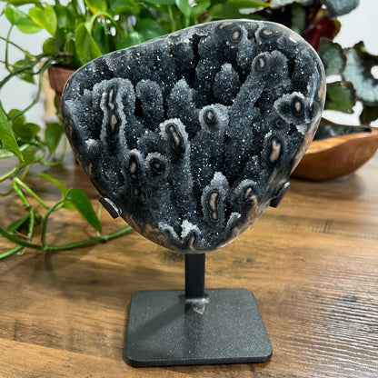 Gray Black Galaxy Amethyst Geode: Jasper Eyes and Stalactites, Druzy Crystal from Uruguay