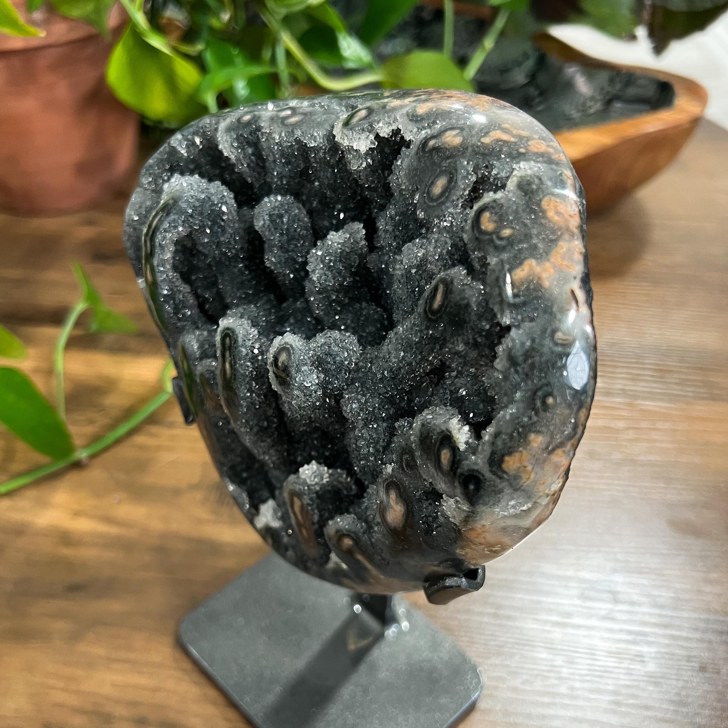 Gray Black Galaxy Amethyst Geode: Jasper Eyes and Stalactites, Druzy Crystal from Uruguay
