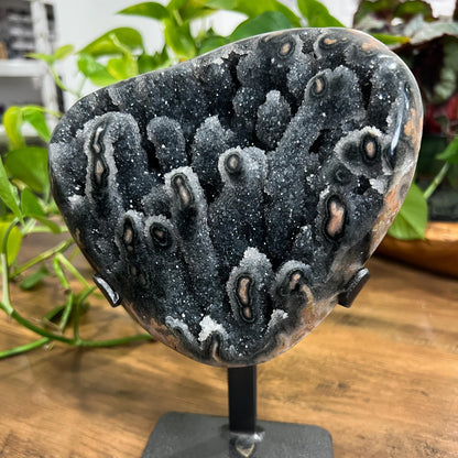 Gray Black Galaxy Amethyst Geode: Jasper Eyes and Stalactites, Druzy Crystal from Uruguay