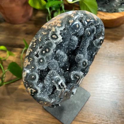 Gray Black Galaxy Amethyst Geode: Jasper Eyes and Stalactites, Druzy Crystal from Uruguay