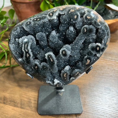 Gray Black Galaxy Amethyst Geode: Jasper Eyes and Stalactites, Druzy Crystal from Uruguay