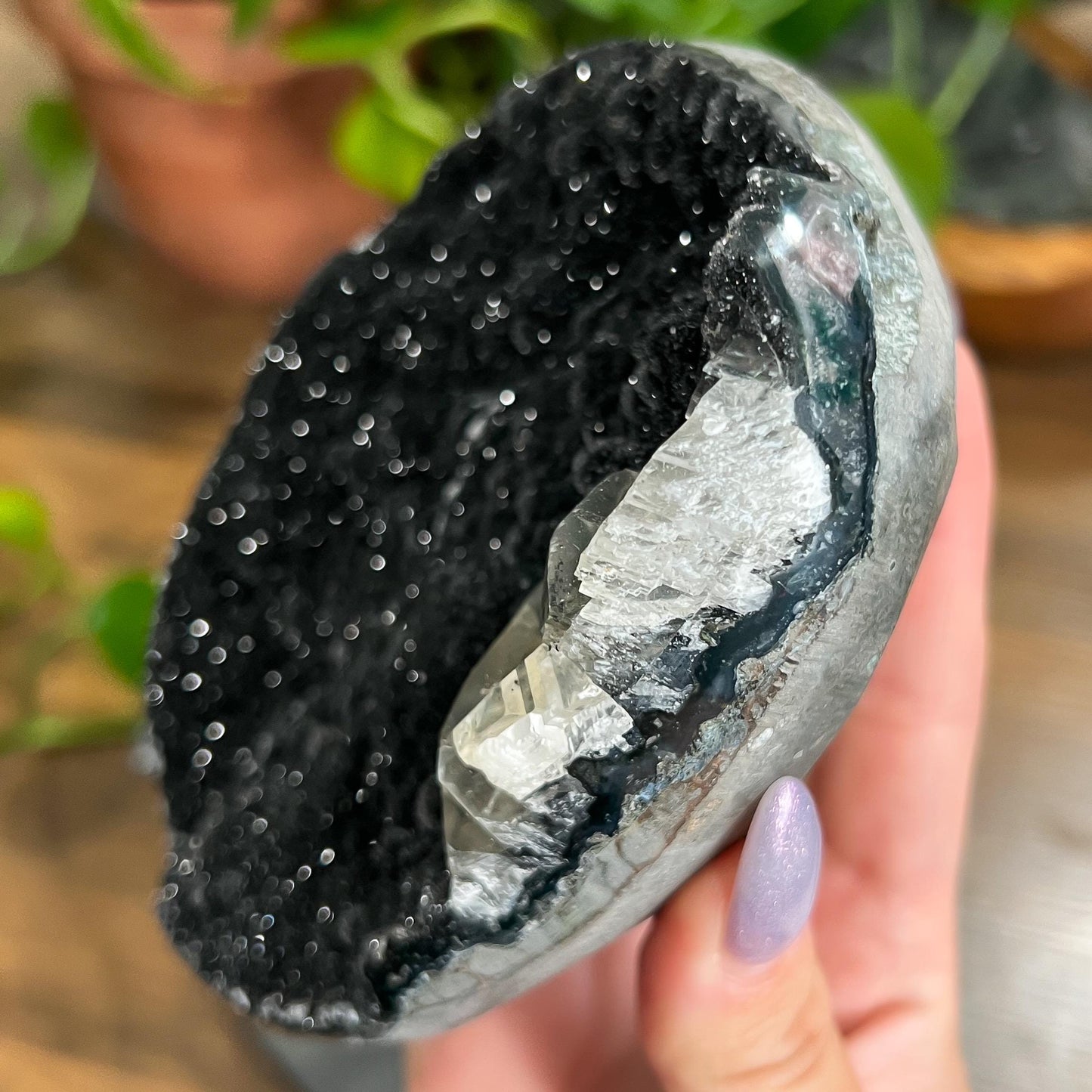 Black Galaxy Amethyst Cathedral: Uruguay Geode Crystal, with Calcite, Sparkly Witchy Stone