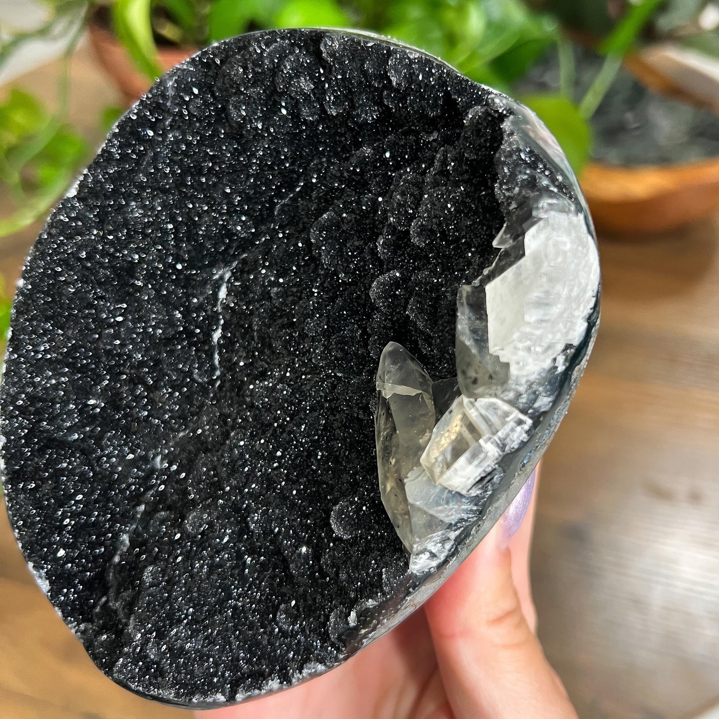 Black Galaxy Amethyst Cathedral: Uruguay Geode Crystal, with Calcite, Sparkly Witchy Stone