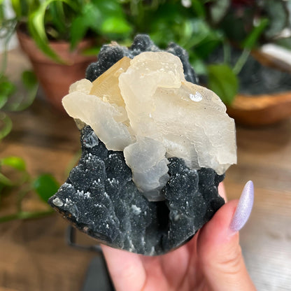Black Galaxy Amethyst: Uruguay Geode Crystal, with Calcite, Sparkly Witchy Stone