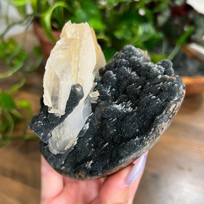 Black Galaxy Amethyst: Uruguay Geode Crystal, with Calcite, Sparkly Witchy Stone