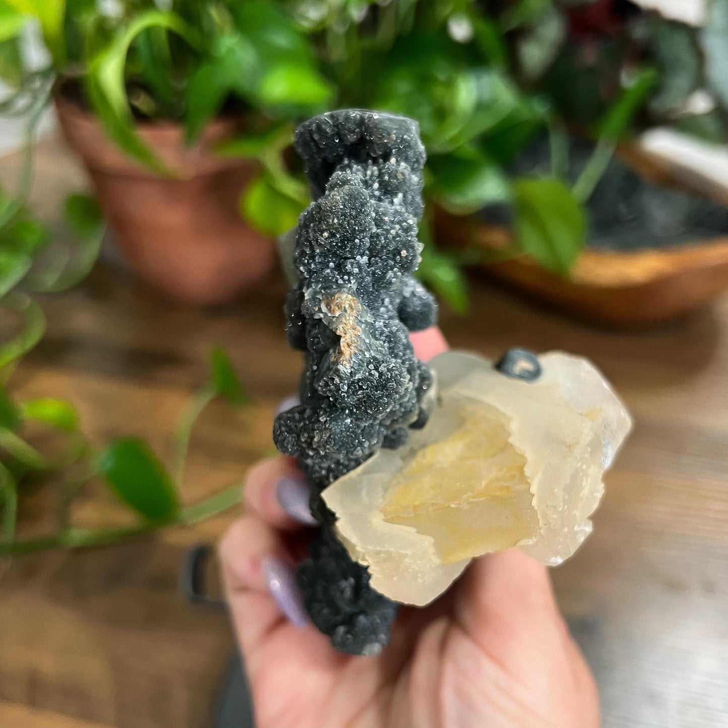Black Galaxy Amethyst: Uruguay Geode Crystal, with Calcite, Sparkly Witchy Stone