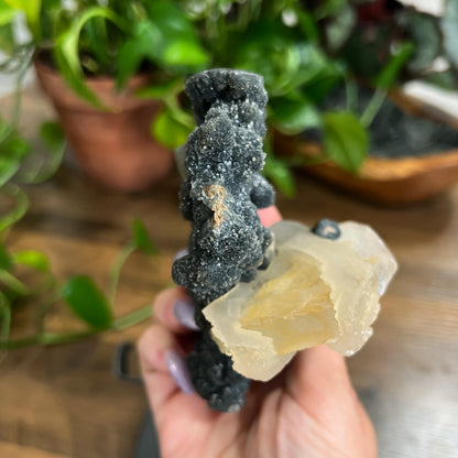 Black Galaxy Amethyst: Uruguay Geode Crystal, with Calcite, Sparkly Witchy Stone