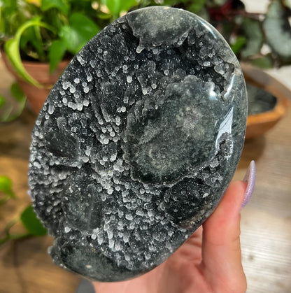 Gray Black Galaxy Amethyst Geode: Jasper Eyes and Stalactites, Druzy Crystal from Uruguay