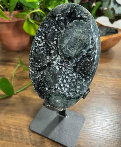 Gray Black Galaxy Amethyst Geode: Jasper Eyes and Stalactites, Druzy Crystal from Uruguay