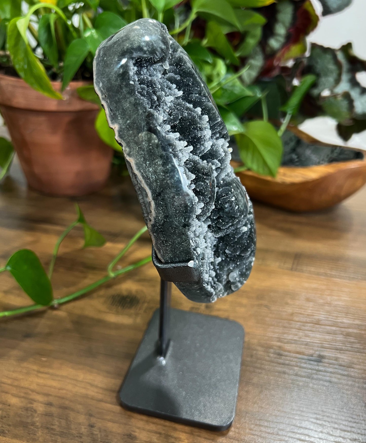 Gray Black Galaxy Amethyst Geode: Jasper Eyes and Stalactites, Druzy Crystal from Uruguay
