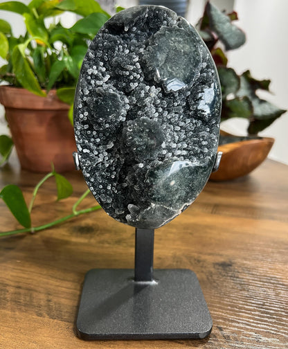 Gray Black Galaxy Amethyst Geode: Jasper Eyes and Stalactites, Druzy Crystal from Uruguay