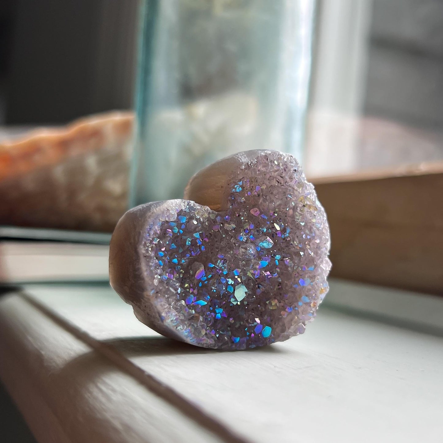Rainbow Aura Amethyst Heart