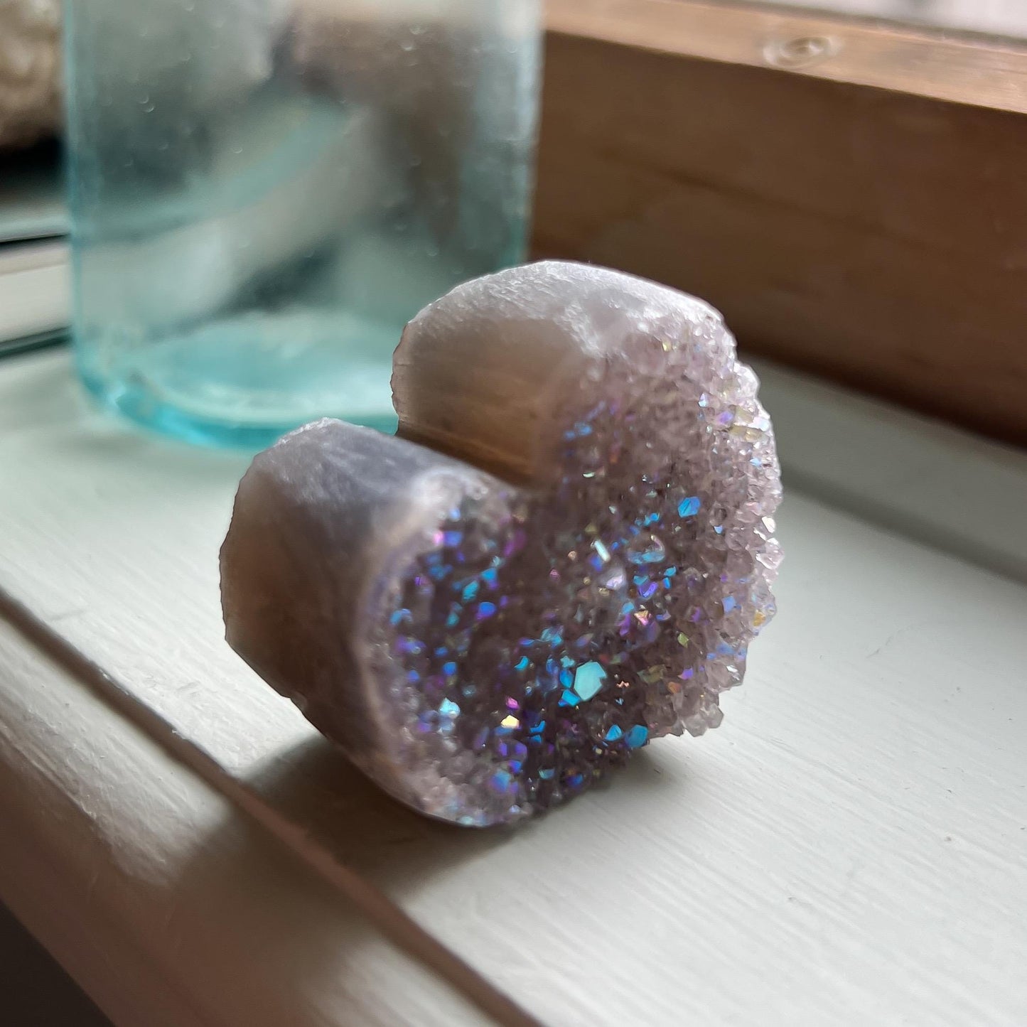 Rainbow Aura Amethyst Heart