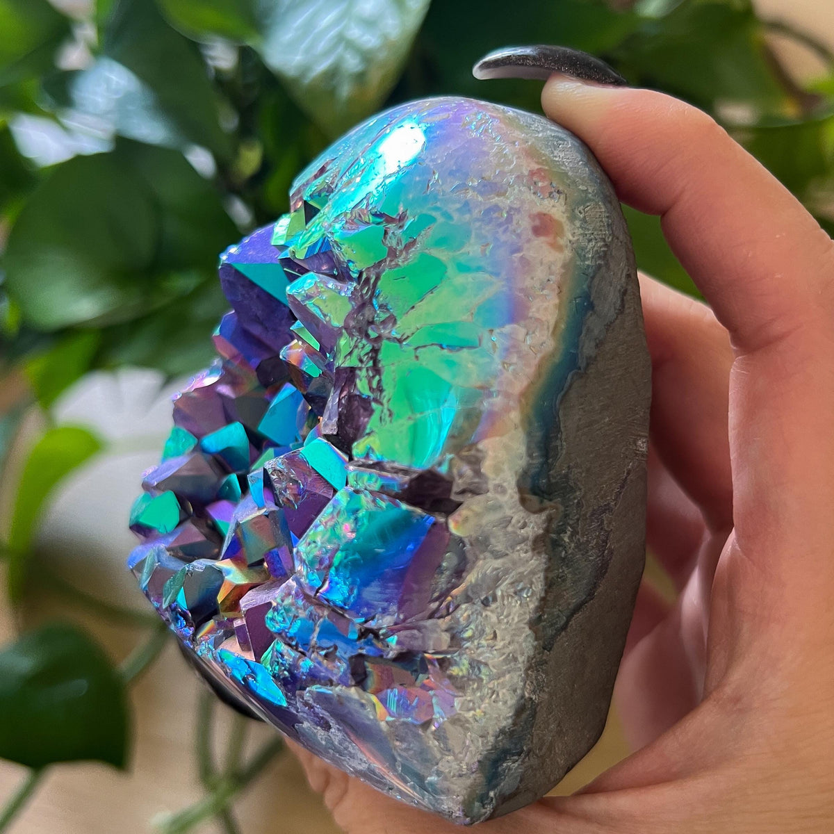 Rainbow Aura Amethyst Geode