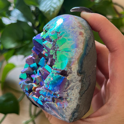 Rainbow Aura Amethyst Geode