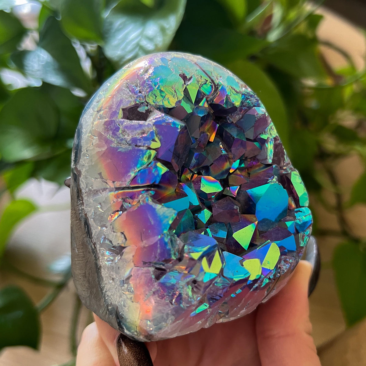 Rainbow Aura Amethyst Geode