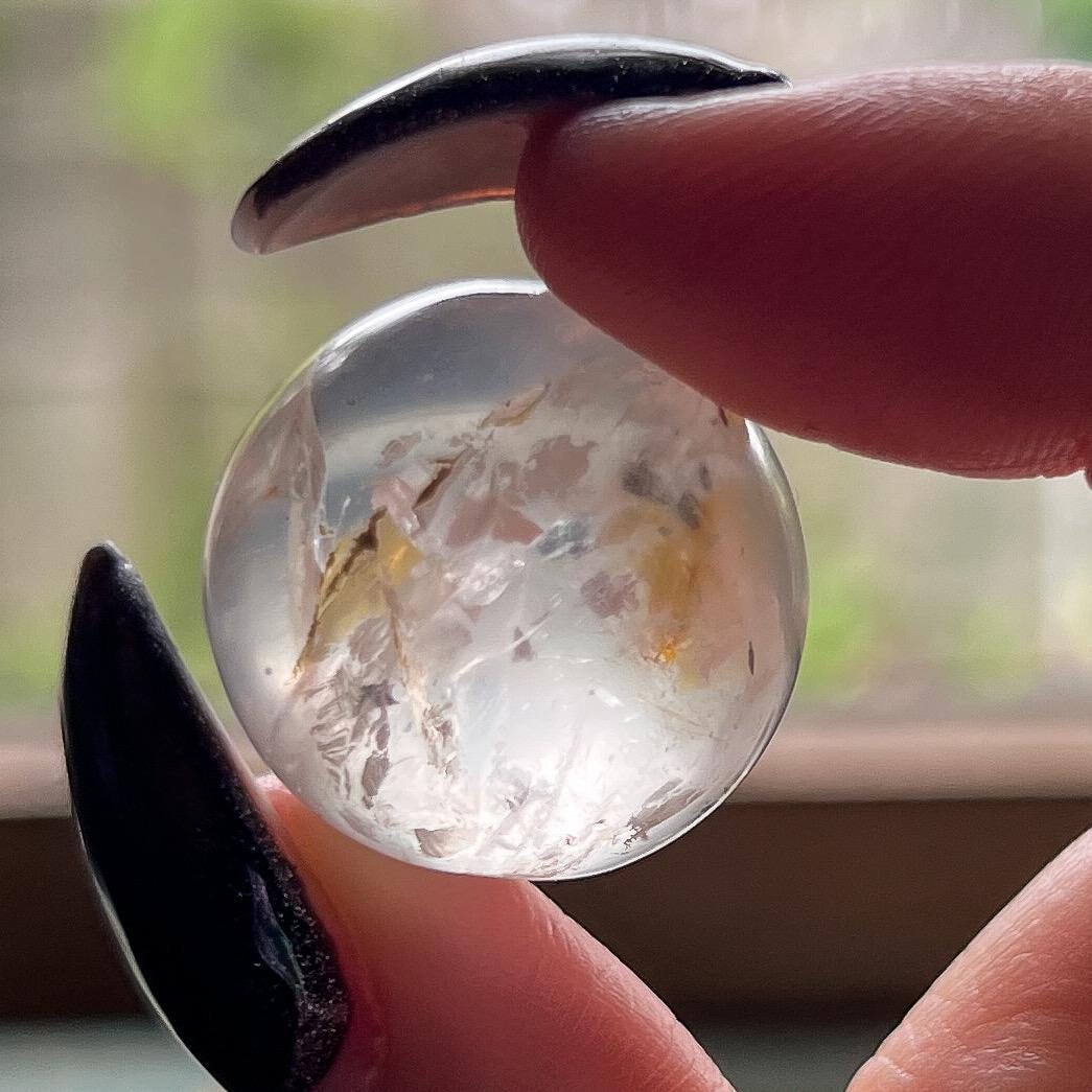 Pyrite in Girasol Quartz Sphere