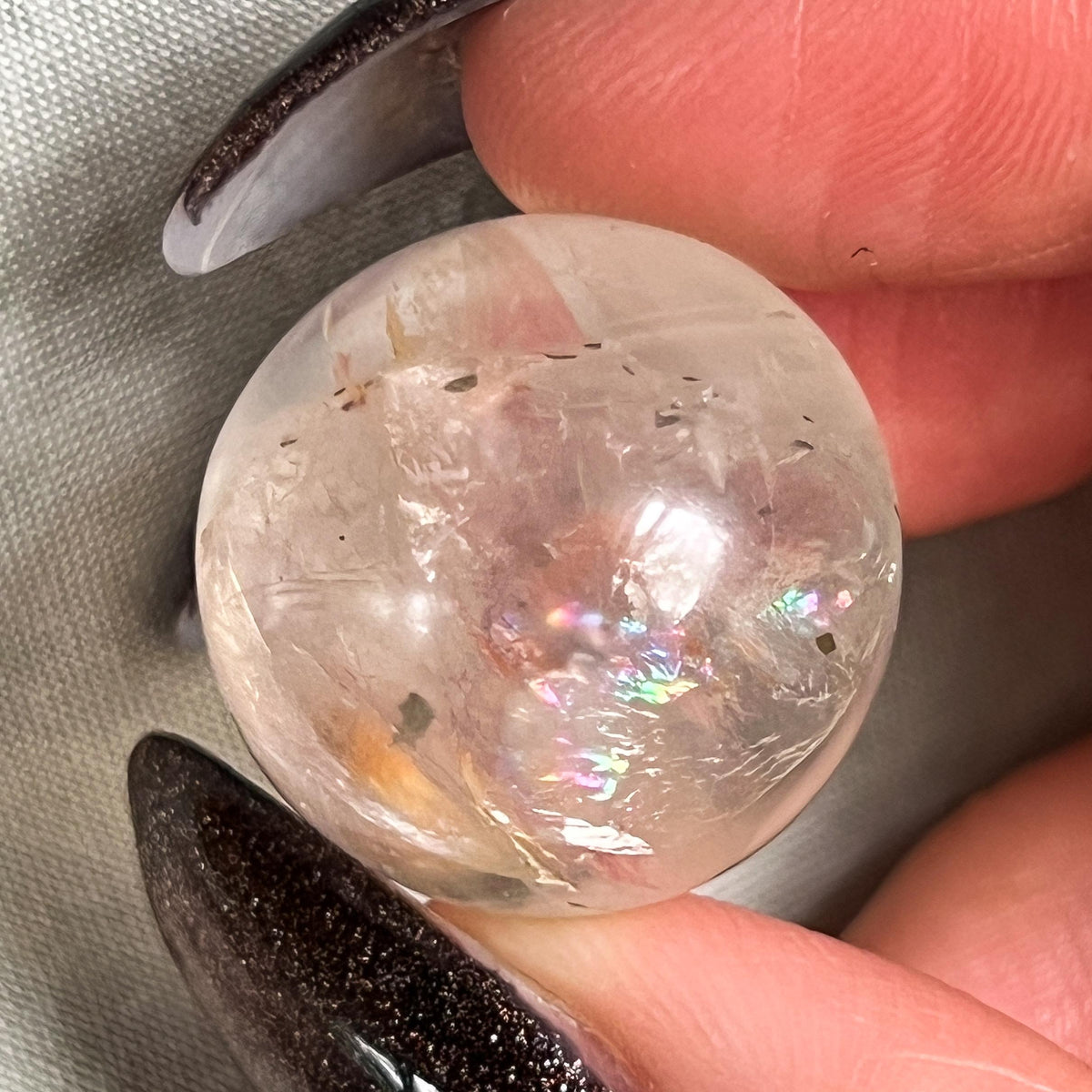 Pyrite in Girasol Quartz Sphere