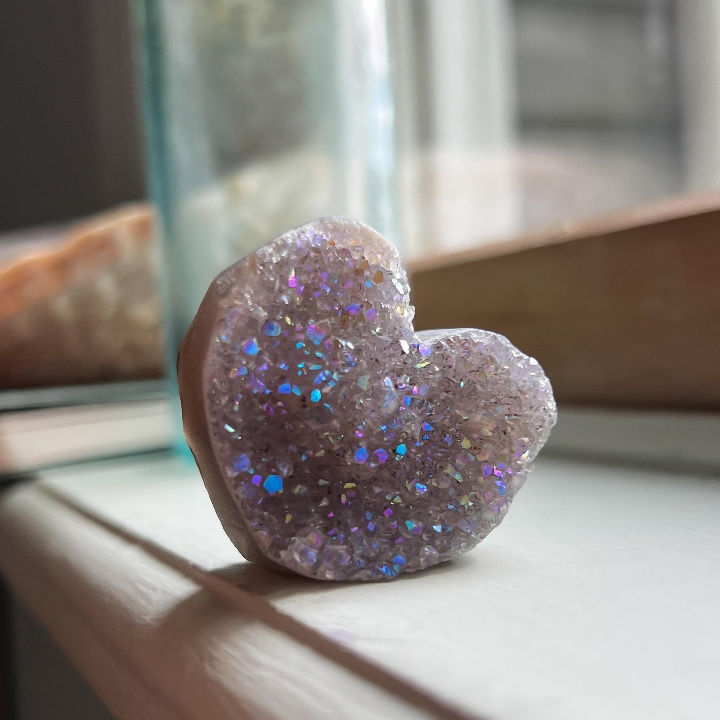 Rainbow Aura Amethyst Heart