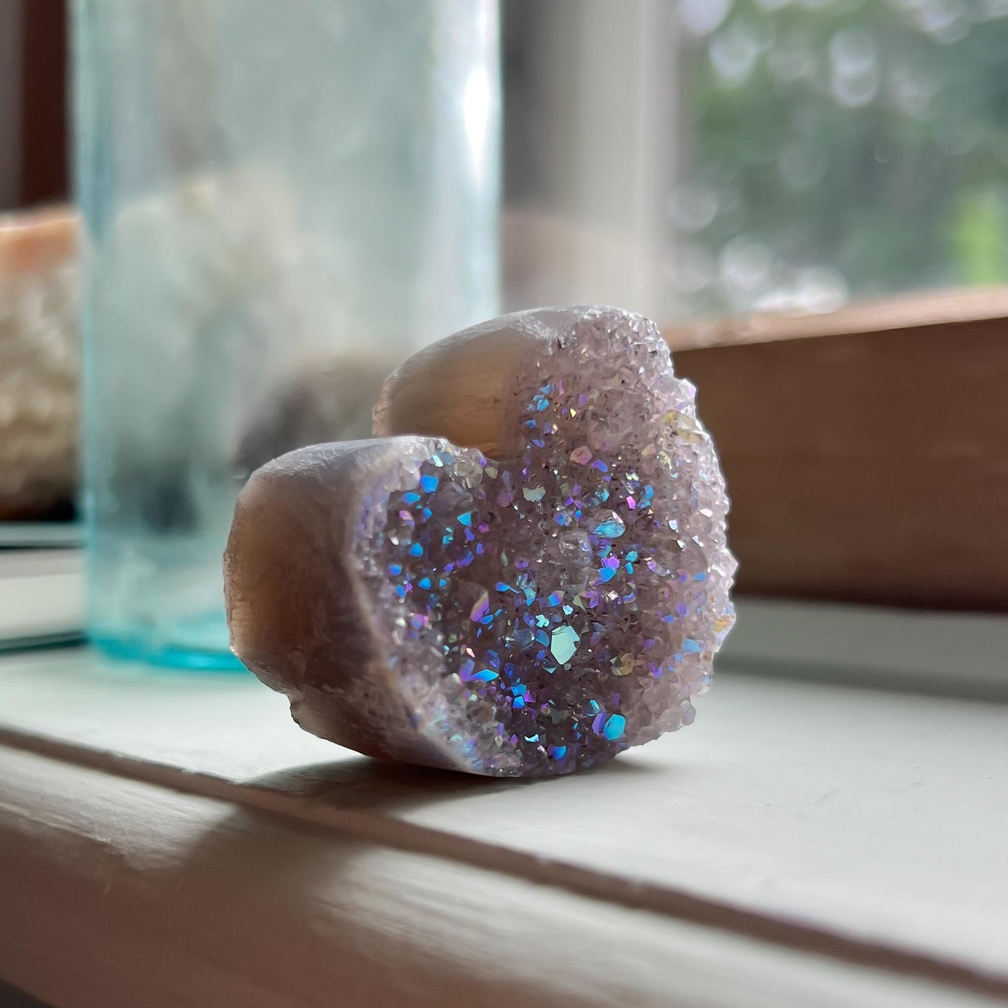 Rainbow Aura Amethyst Heart