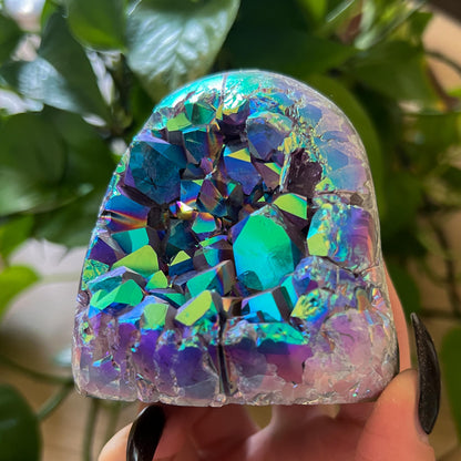 Rainbow Aura Amethyst Geode