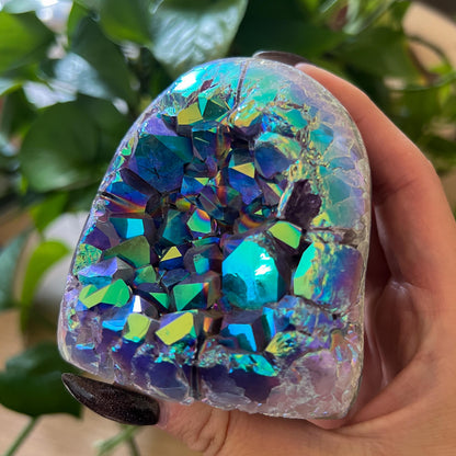 Rainbow Aura Amethyst Geode