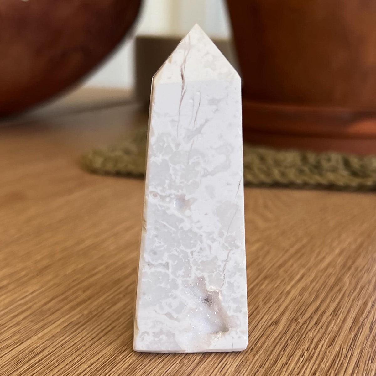 Druzy White Plume Agate Tower