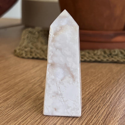 Druzy White Plume Agate Tower