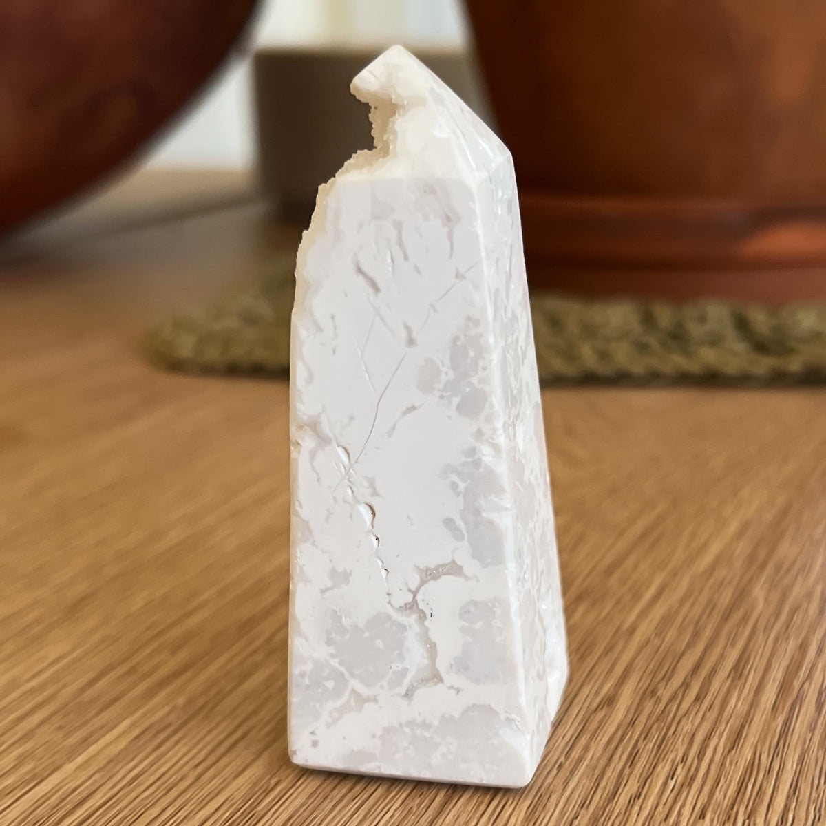 Druzy White Plume Agate Tower