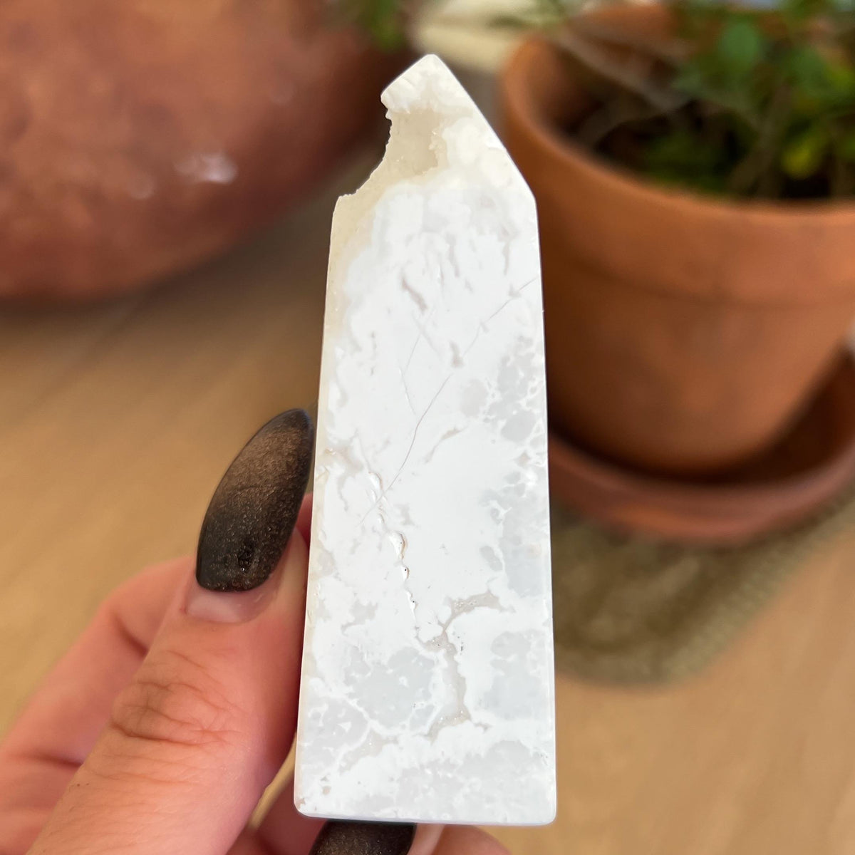Druzy White Plume Agate Tower