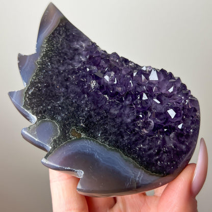 Amethyst Angel Wings with Stand: Uruguay Crystal Banded Agate