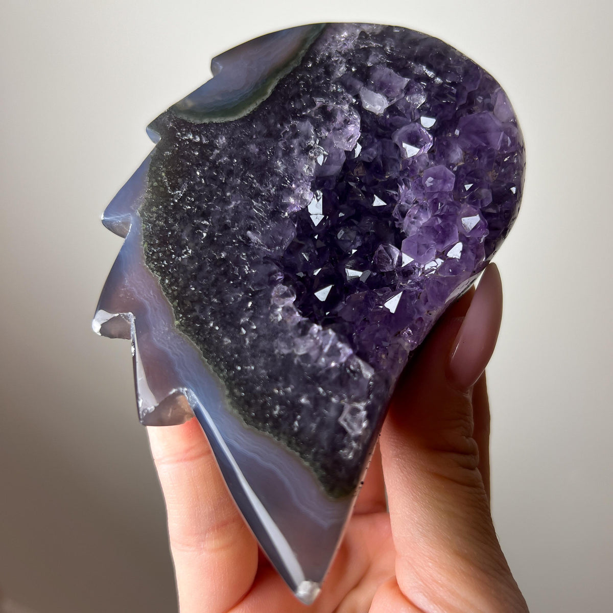 Amethyst Angel Wings with Stand: Uruguay Crystal Banded Agate