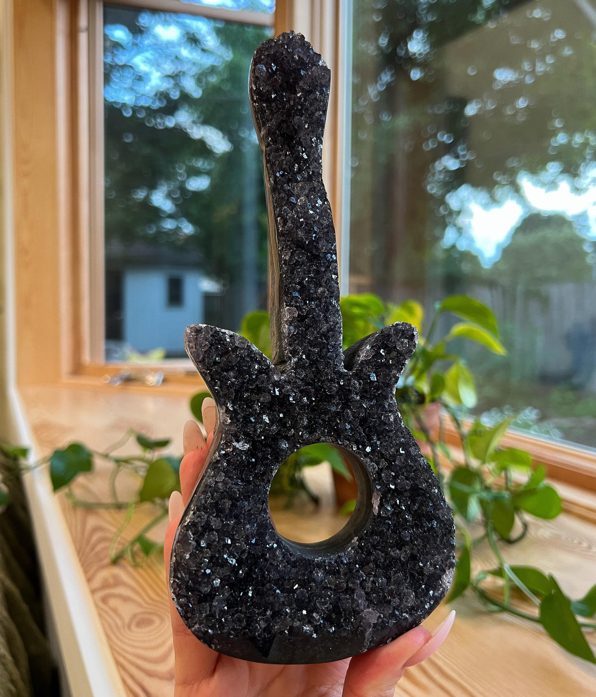 Black Druzy Guitar: Galaxy Amethyst, Druzy Crystal, Musical Gift