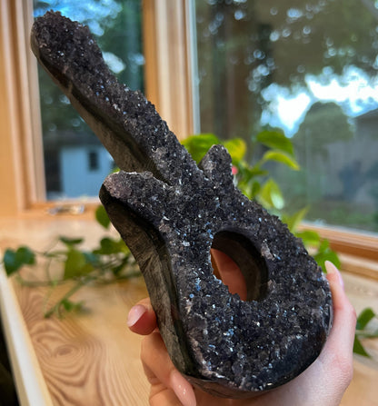Black Druzy Guitar: Galaxy Amethyst, Druzy Crystal, Musical Gift