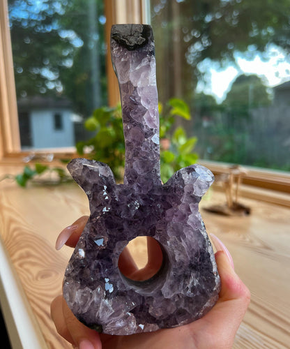 Amethyst Crystal Guitar: Stone Guitar Carving, Musical Gift