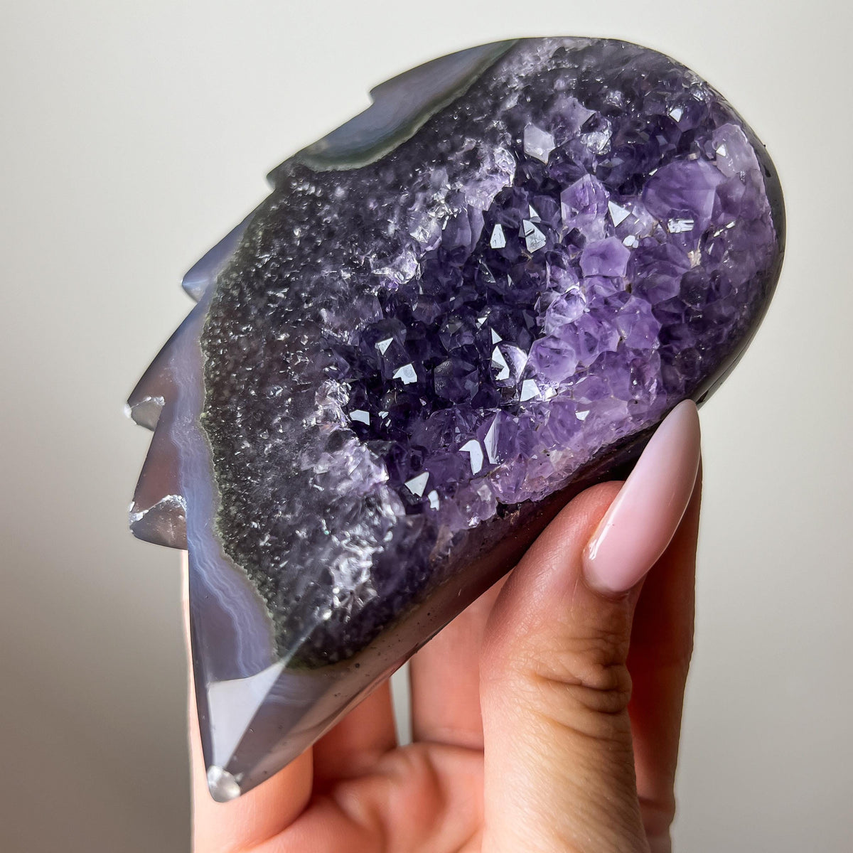 Amethyst Angel Wings with Stand: Uruguay Crystal Banded Agate