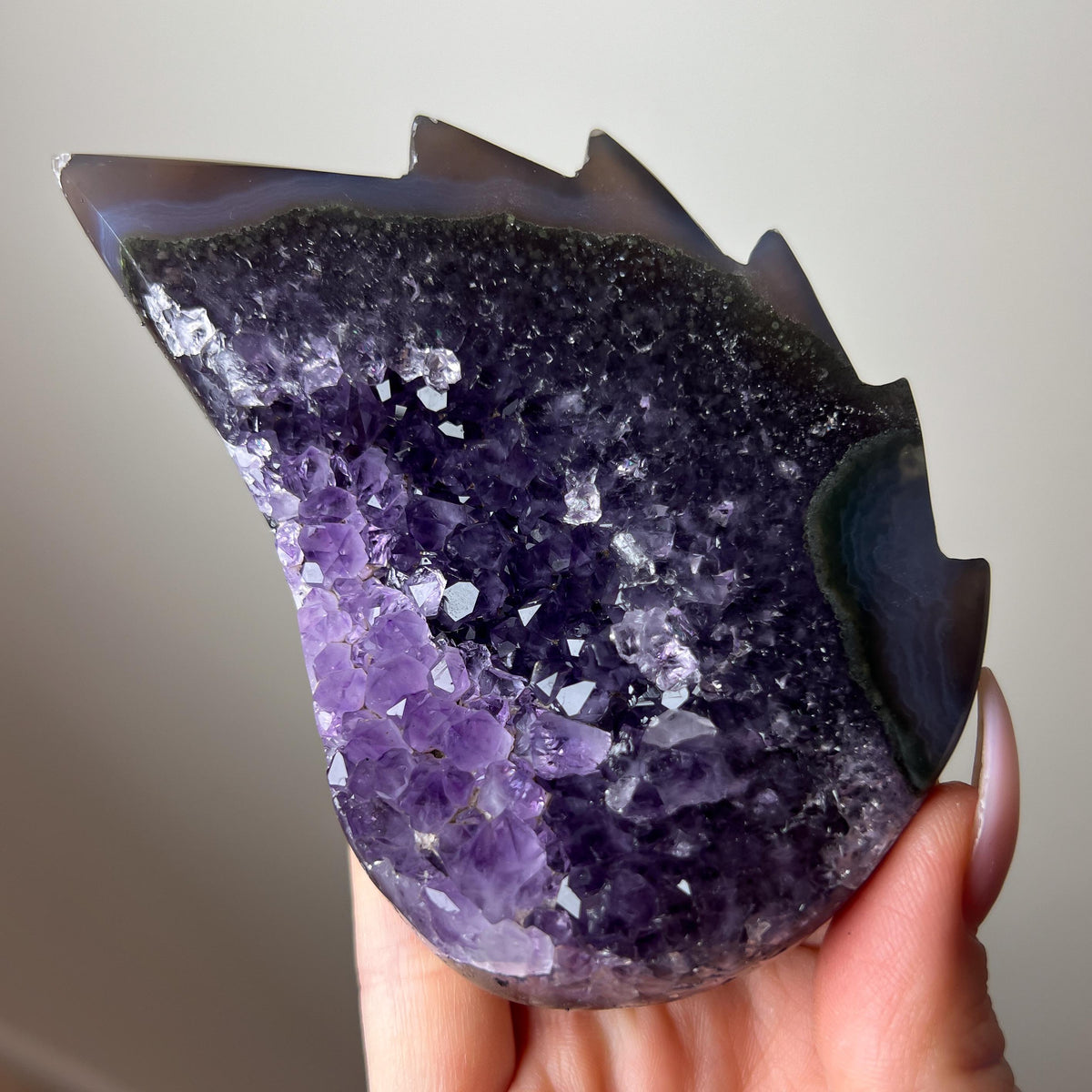 Amethyst Angel Wings with Stand: Uruguay Crystal Banded Agate