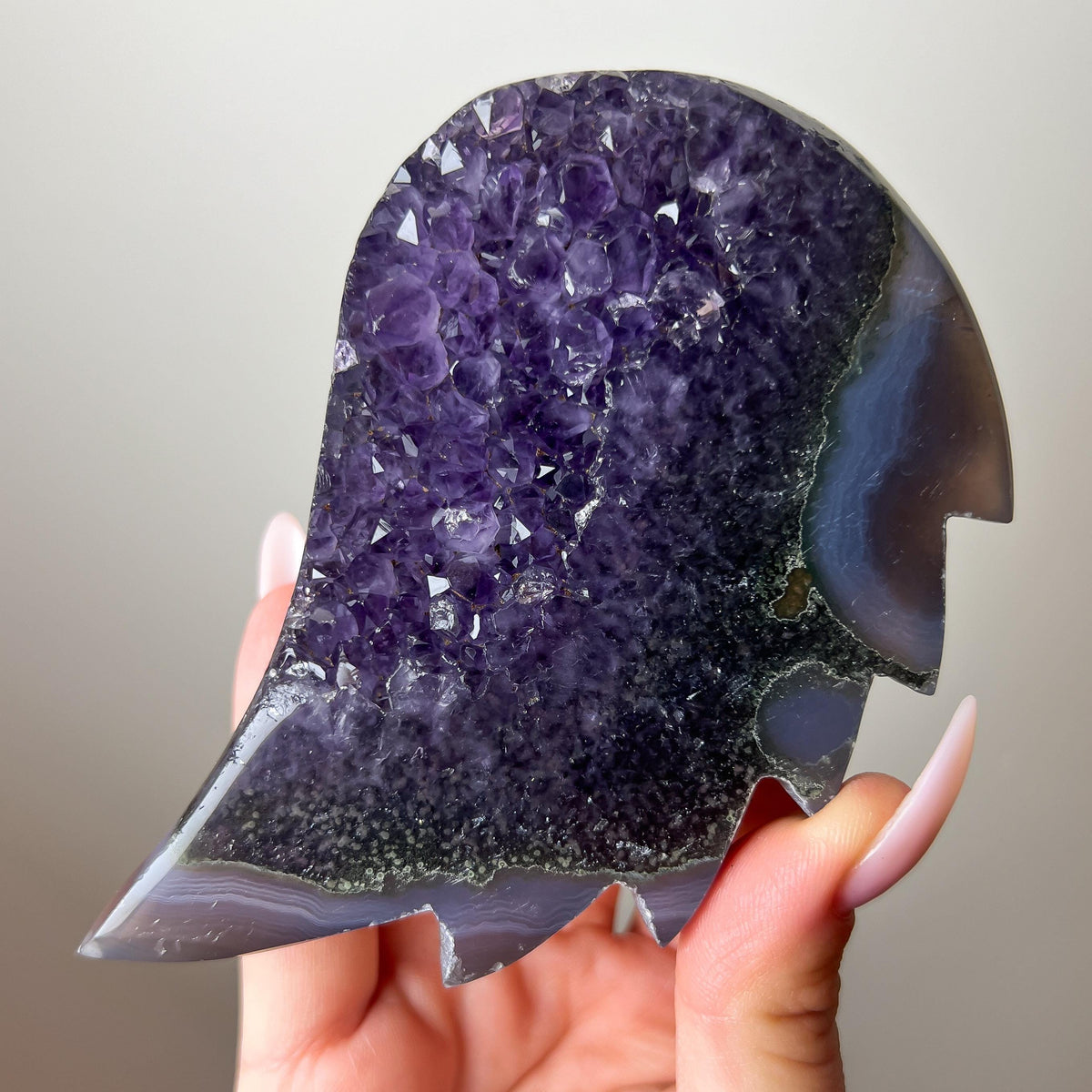 Amethyst Angel Wings with Stand: Uruguay Crystal Banded Agate