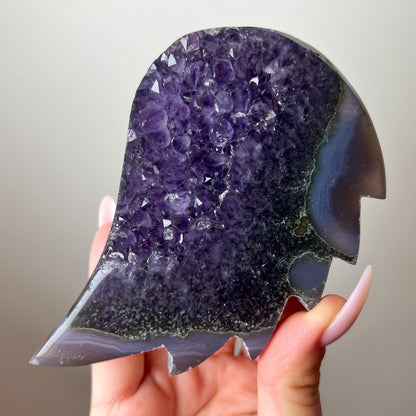 Amethyst Angel Wings with Stand: Uruguay Crystal Banded Agate